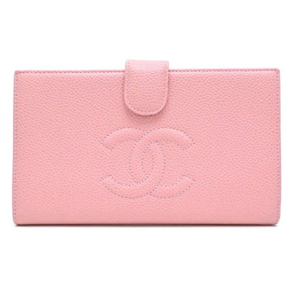 Chanel Coco Mark Caviar Skin Wallet Women's Bi-fold A13498 Pink - Picture 1 of 10